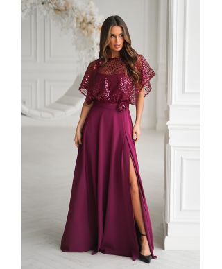 Abito lungo elegante bordeaux - ELEONORA
