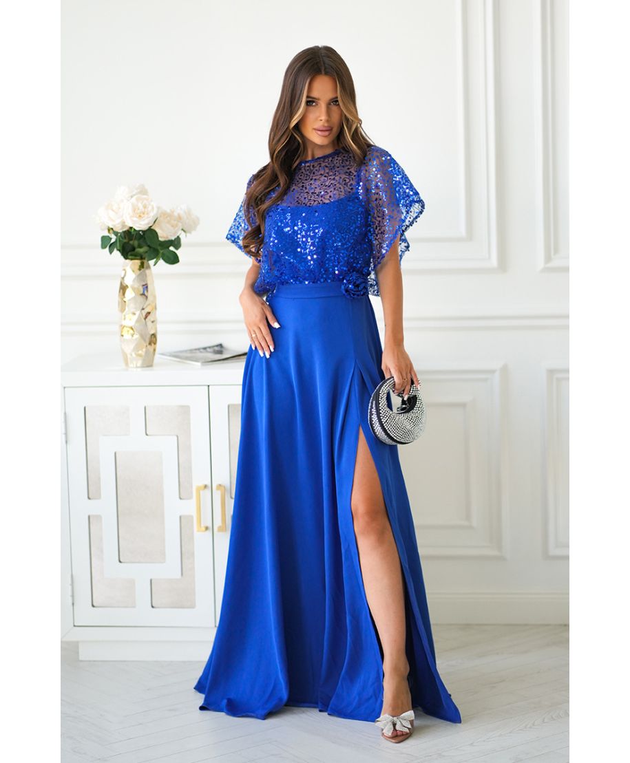 Abito da cerimonia blu cobalto con spalle coperte - Eleonora