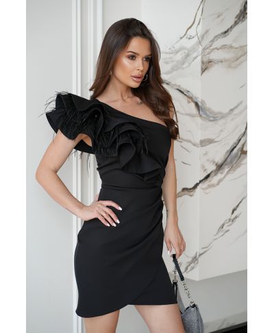 Vestito corto, tubino - colore nero - Mono spalla