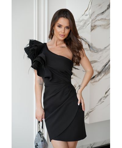 Vestito corto, tubino - colore nero - Mono spalla