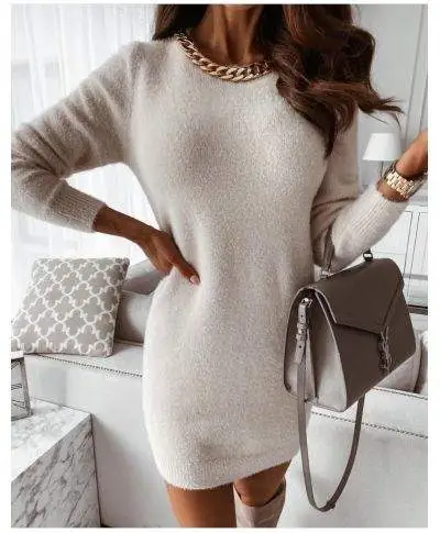 Abito in maglia, bianco - Con collana