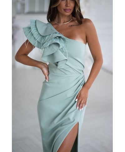 Abito elegante mono spalla color salvia - Fiora