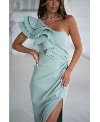 Abito elegante mono spalla color salvia - Fiora