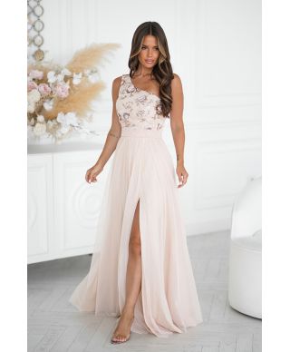 Abito da cerimonia monospalla color champagne - Olivia
