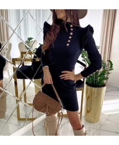 Vestito corto in maglia - Bottoni oro