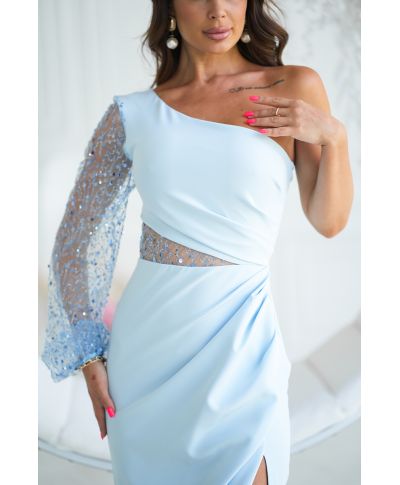 Vestito lungo elegante - Colore azzurro - Mono spalla - Mimi