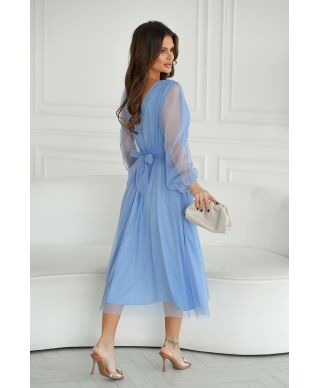Abito donna - Con manichetta in tulle – Azzurro