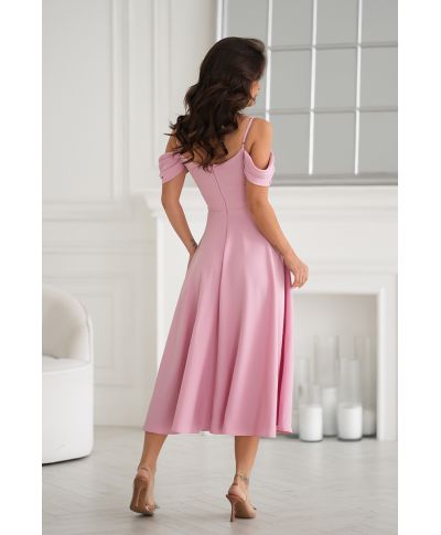 Abito midi elegante - Scollo Morbido - Manichette cadenti - Rosa sporco