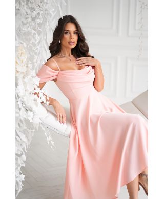 Abito midi elegante in Raso - Scollo Morbido e Spalline scorrevoli