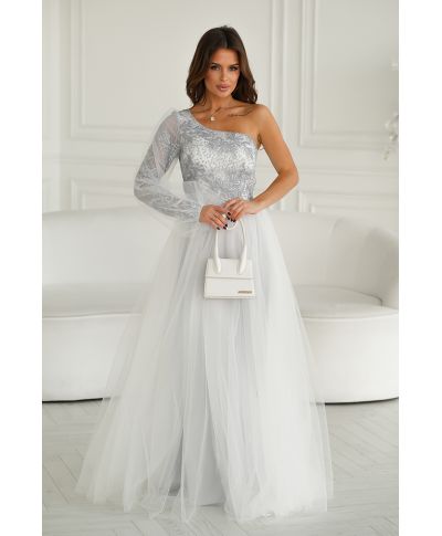 Abito lungo in tulle - Bianco