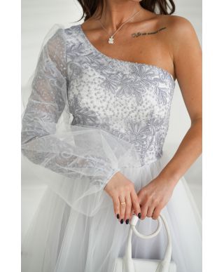 Abito lungo in tulle - Bianco