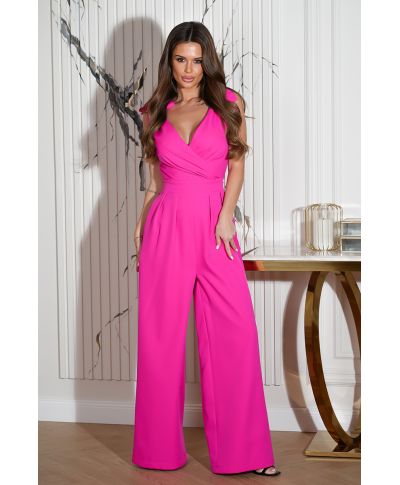 Tuta elegante in tessuto leggero – Pantaloni palazzo - Rosa fluo