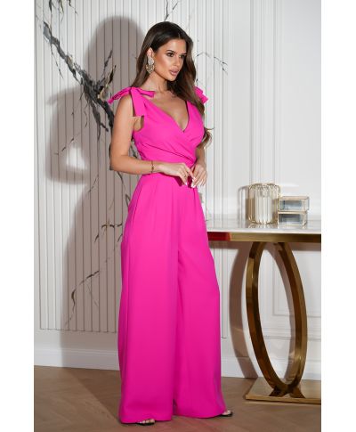 Tuta elegante in tessuto leggero – Pantaloni palazzo - Rosa fluo
