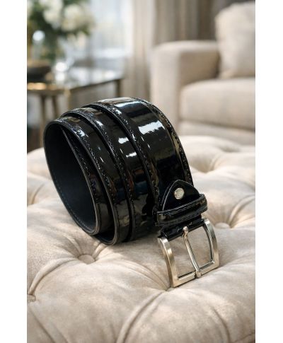Cintura uomo nera lucida - Vera pelle - Accessori cerimonia - Gogolfun.it