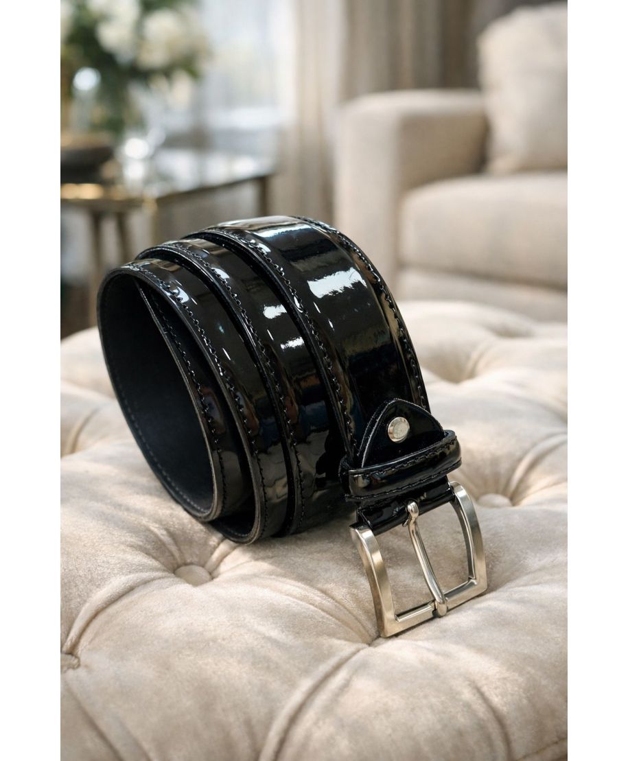 Cintura uomo nera lucida - Vera pelle - Accessori cerimonia - Gogolfun.it