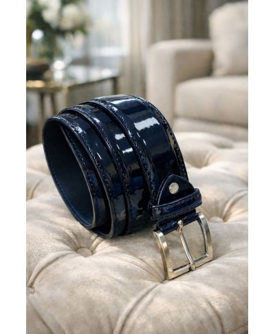 Cintura uomo blu lucida - Vera pelle - Accessori cerimonia - Gogolfun.it