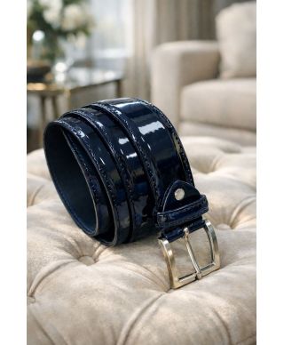 Cintura uomo blu lucida - Vera pelle - Accessori cerimonia - Gogolfun.it