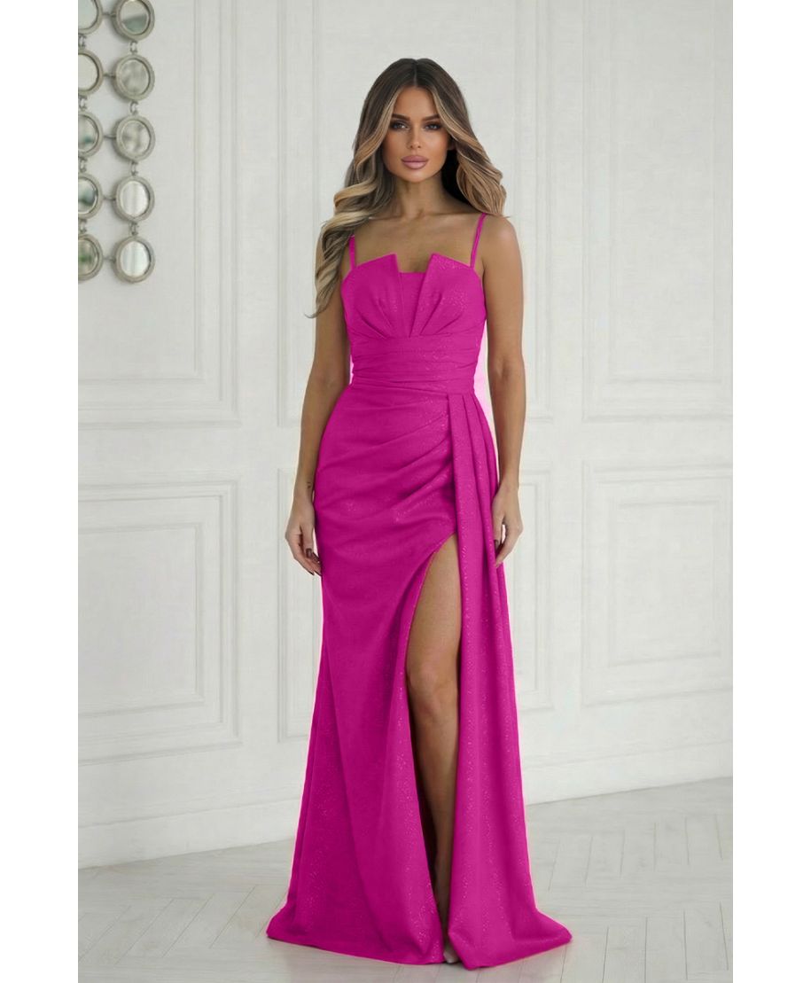 342-07 Elegancka Sukienka Z Geometrycznym Dekoltem I Odpinanymi Ramiączkami