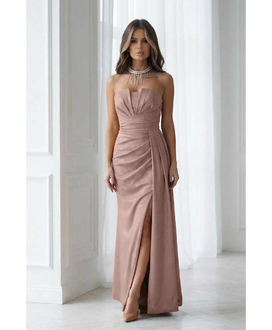 342-22 Elegancka Sukienka Z Geometrycznym Dekoltem I Odpinanymi Ramiączkami