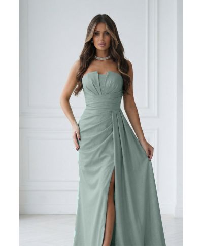 342-03 Elegancka Sukienka Z Geometrycznym Dekoltem I Odpinanymi Ramiączkami