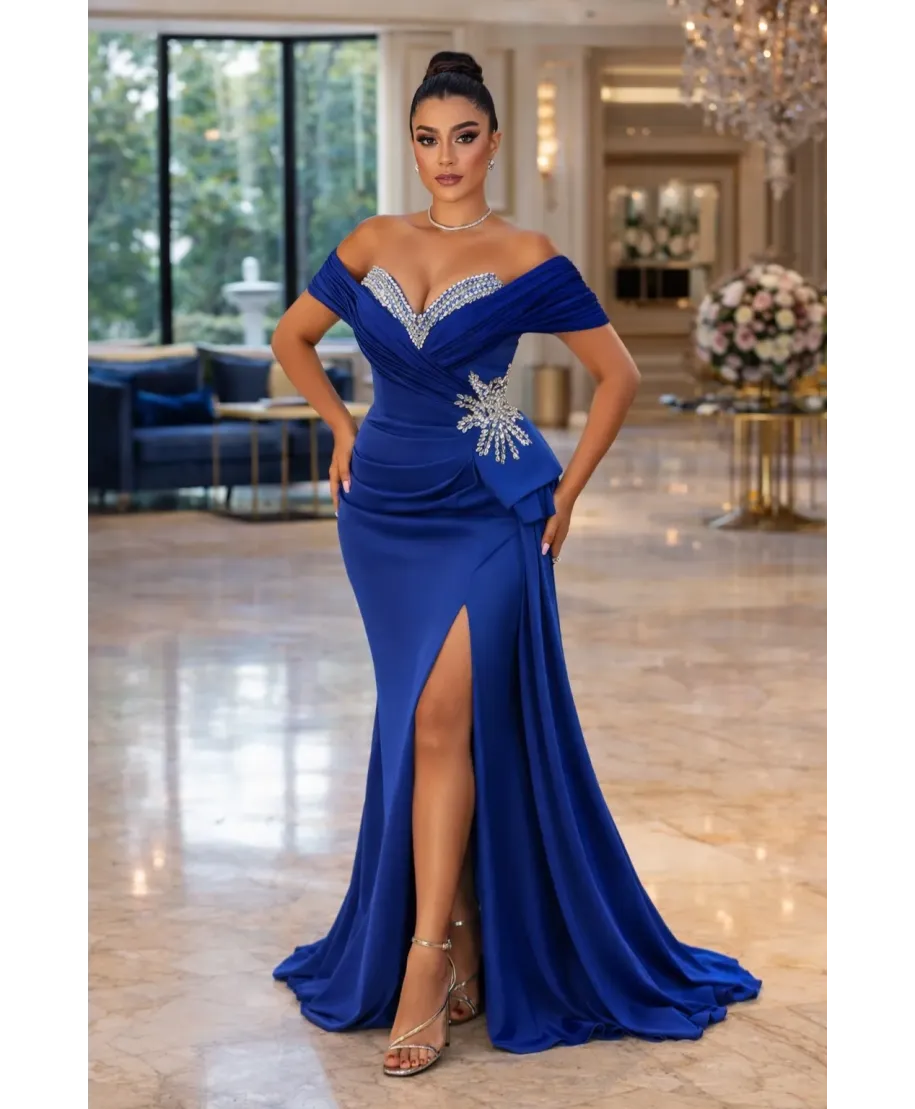 Abito da cerimonia a sirena blu cobalto - Olga - Gogolfun.it