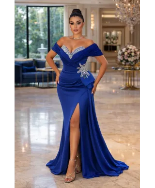 Abito da cerimonia a sirena blu cobalto - Olga - Gogolfun.it