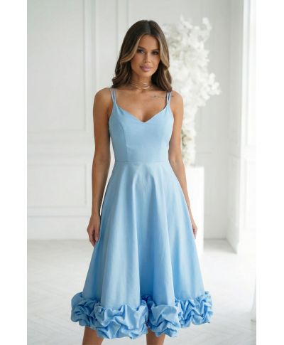 Abito elegante midi azzurro con Balza Floreale 3D – Tessa