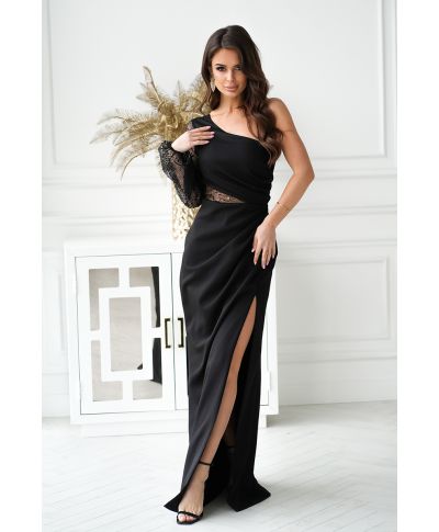 Vestito lungo monospalla, nero - Mimi