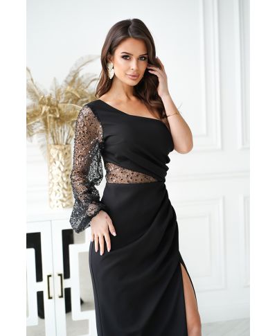 Vestito lungo monospalla, nero - Mimi