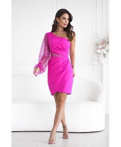 Vestito corto, tubino - colore fucsia - Mono spalla