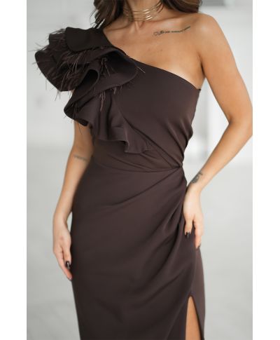 Abito monospalla elegante, cacao - Fiora