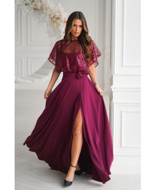 Abito lungo elegante bordeaux - ELEONORA