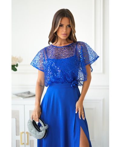 Abito da cerimonia blu cobalto con spalle coperte - Eleonora