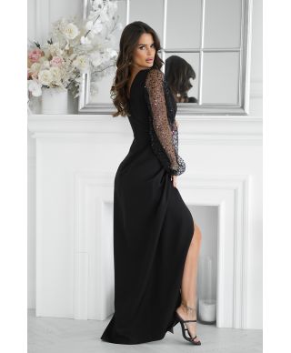 Abito elegante, lungo - Maniche in paillettes - Colore nero -Scarlet