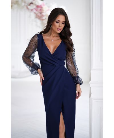 Vestito elegante con maniche lunghe, blu - Scarlet