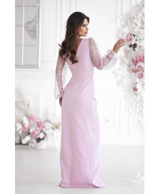 Abito elegante, lungo - Maniche in paillettes - Colore rosa sporco - Scarlet