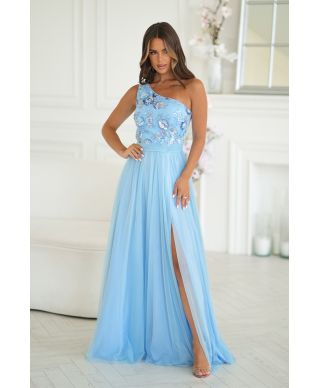 Vestito elegante monospalla azzurro - Olivia