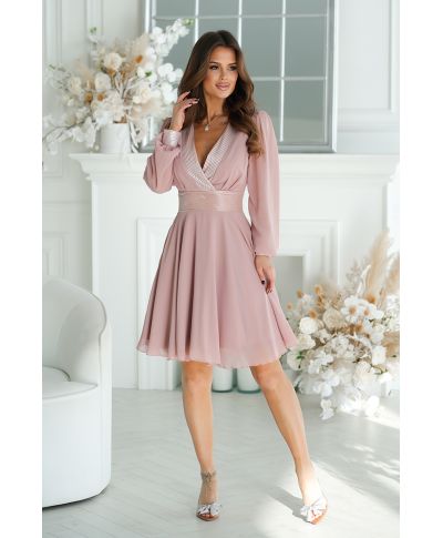 Abito donna ,elegante - Corto - Maniche lunghe - Rosa antico