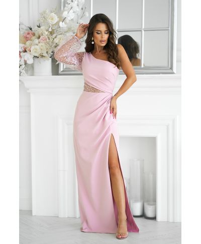 Vestito lungo elegante - colore rosa sporco - Mono spalla