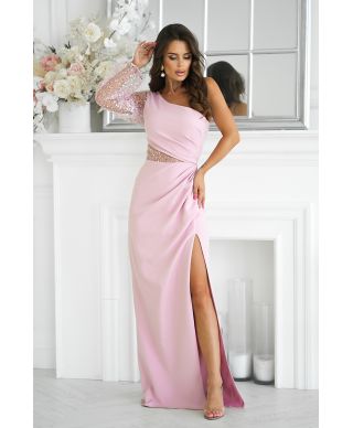 Vestito lungo elegante - colore rosa sporco - Mono spalla