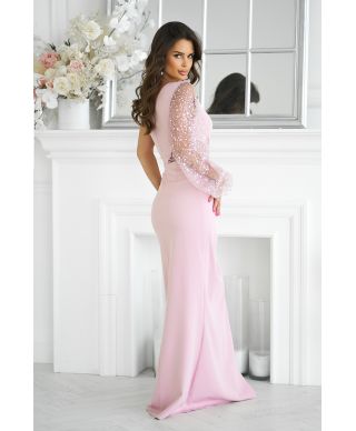 Vestito lungo elegante - colore rosa sporco - Mono spalla