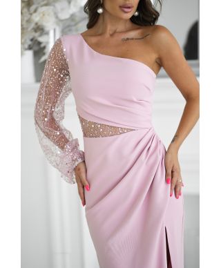 Vestito lungo elegante - colore rosa sporco - Mono spalla