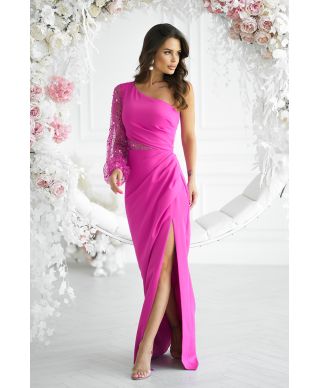 Vestito lungo elegante monospalla, fuxia - Mimi