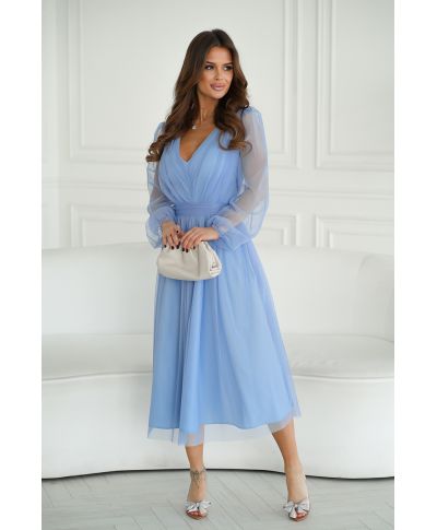 Abito donna - Con manichetta in tulle – Azzurro