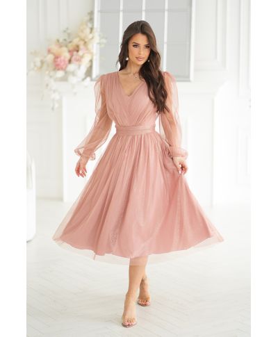 Abito donna - Con manichetta in tulle – Nudo