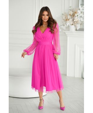 Abito donna - Con manichetta in tulle – Rosa fluo