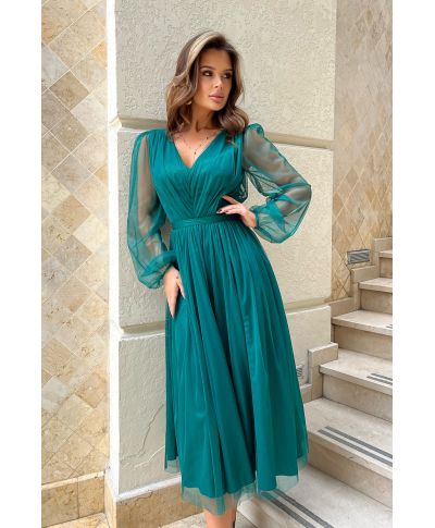 Abito donna - Con manichetta in tulle – Verde bottiglia