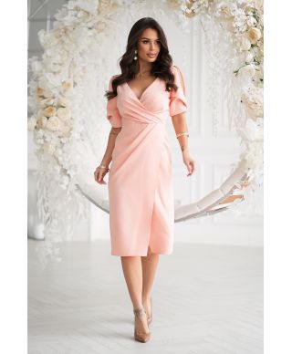 Elegante abito a tubino - Scollo a V- Maniche con spacco - Colore albicocca