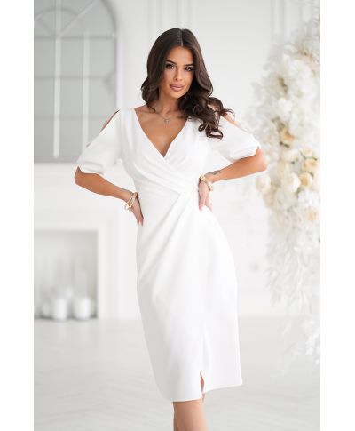 Abito da cerimonia, colore ecrù -  Maniche a tre quarti - Taglio elegante - Dettagli sartoriali