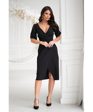 Elegante abito a tubino - Scollo a V- Maniche con spacco - Colore nero